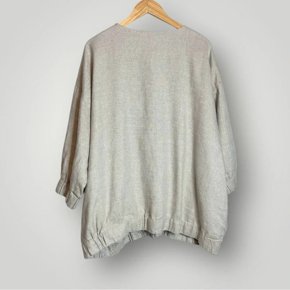 Eileen Fisher | Natural Twinkle Woven Linen Jacket Round Neck 3/4 Sleeve - Picture 4 of 10